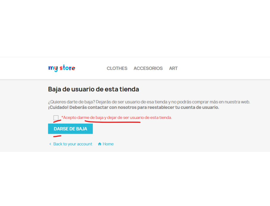 consentimiento para darse de baja