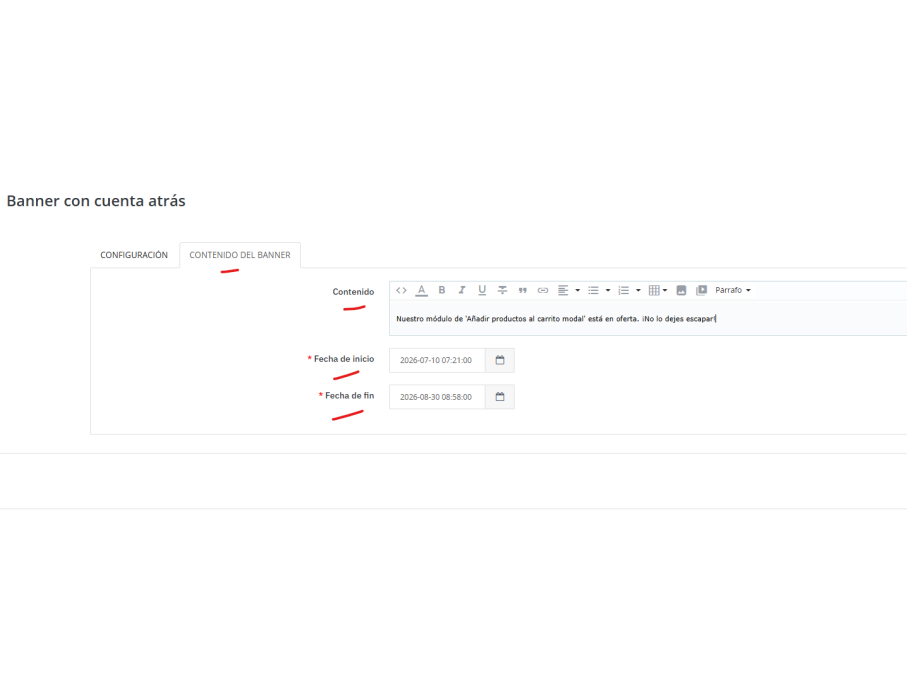 opciones configuración pestaña2, fechas y contenido